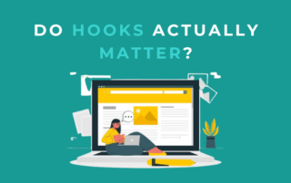 Illustration of a person sitting in front of a large laptop with digital content on the screen